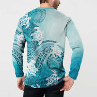 Polynesia Turtle Button Sweatshirt Watercolor Abstract Style