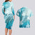 Polynesia Turtle Couples Matching Long Sleeve Bodycon Dress and Hawaiian Shirt Watercolor Abstract Style