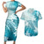 Polynesia Turtle Couples Matching Short Sleeve Bodycon Dress and Hawaiian Shirt Watercolor Abstract Style