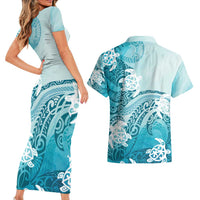 Polynesia Turtle Couples Matching Short Sleeve Bodycon Dress and Hawaiian Shirt Watercolor Abstract Style LT7 - Polynesian Pride
