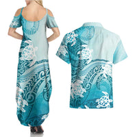 Polynesia Turtle Couples Matching Summer Maxi Dress and Hawaiian Shirt Watercolor Abstract Style LT7 - Polynesian Pride