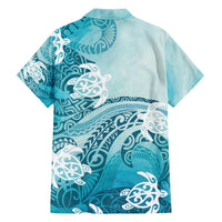Polynesia Turtle Family Matching Off The Shoulder Long Sleeve Dress and Hawaiian Shirt Watercolor Abstract Style