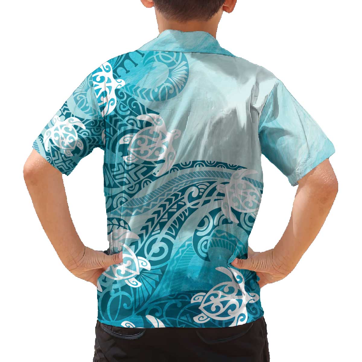 Polynesia Turtle Family Matching Off Shoulder Short Dress and Hawaiian Shirt Watercolor Abstract Style LT7 - Polynesian Pride