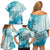 Polynesia Turtle Family Matching Off Shoulder Short Dress and Hawaiian Shirt Watercolor Abstract Style