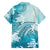 Polynesia Turtle Family Matching Off Shoulder Short Dress and Hawaiian Shirt Watercolor Abstract Style