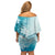 Polynesia Turtle Family Matching Off Shoulder Short Dress and Hawaiian Shirt Watercolor Abstract Style