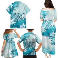 Polynesia Turtle Family Matching Puletasi and Hawaiian Shirt Watercolor Abstract Style LT7 - Polynesian Pride