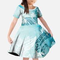 Polynesia Turtle Family Matching Summer Maxi Dress and Hawaiian Shirt Watercolor Abstract Style