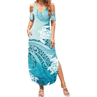 Polynesia Turtle Family Matching Summer Maxi Dress and Hawaiian Shirt Watercolor Abstract Style