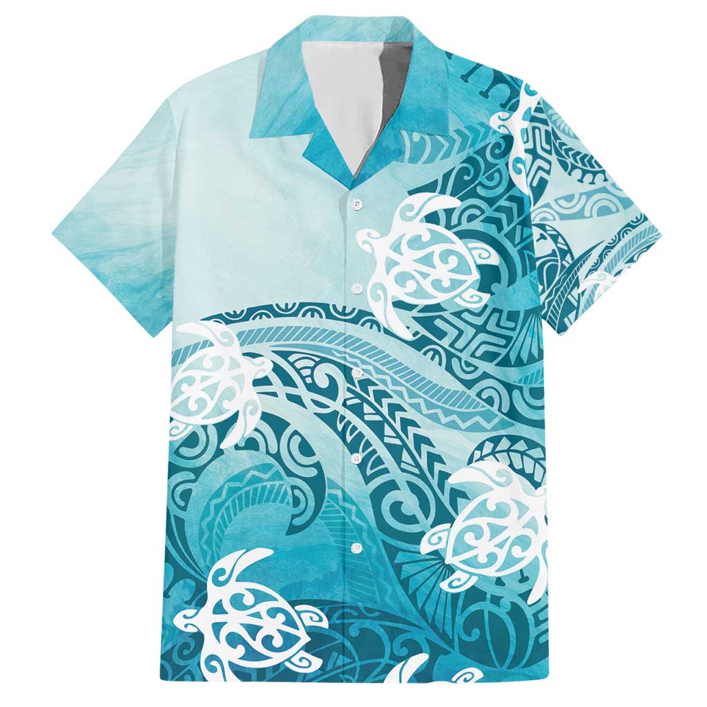 Polynesia Turtle Hawaiian Shirt Watercolor Abstract Style LT7 Blue - Polynesian Pride