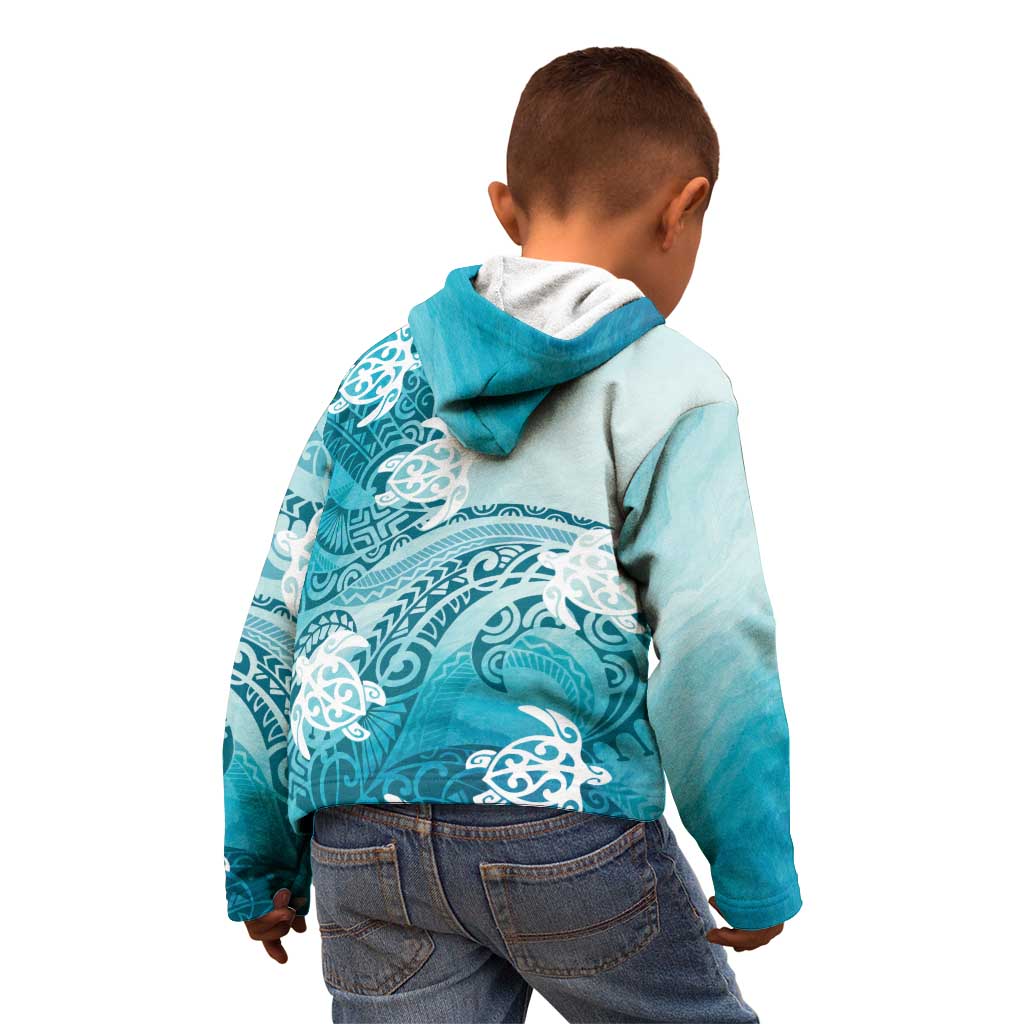Polynesia Turtle Kid Hoodie Watercolor Abstract Style