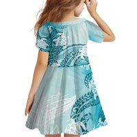 Polynesia Turtle Kid Short Sleeve Dress Watercolor Abstract Style