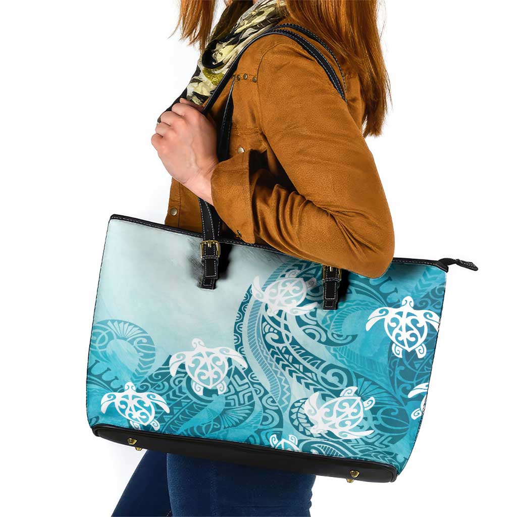 Polynesia Turtle Leather Tote Bag Watercolor Abstract Style