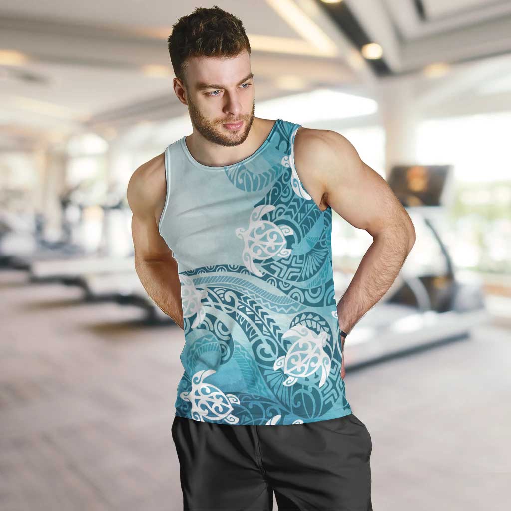 Polynesia Turtle Men Tank Top Watercolor Abstract Style