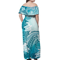Polynesia Turtle Off Shoulder Maxi Dress Watercolor Abstract Style