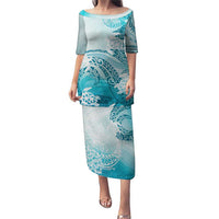 Polynesia Turtle Puletasi Watercolor Abstract Style LT7 Long Dress Blue - Polynesian Pride