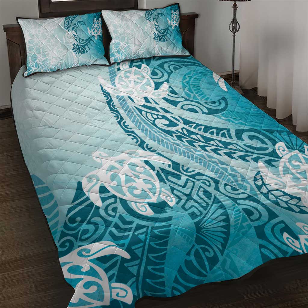 Polynesia Turtle Quilt Bed Set Watercolor Abstract Style