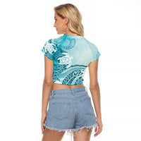 Polynesia Turtle Raglan Cropped T Shirt Watercolor Abstract Style
