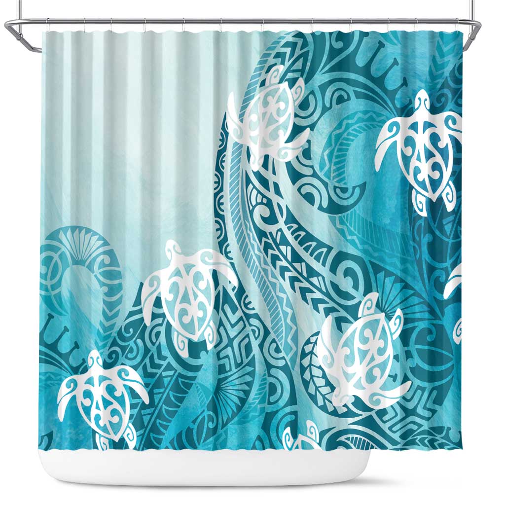 Polynesia Turtle Shower Curtain Watercolor Abstract Style