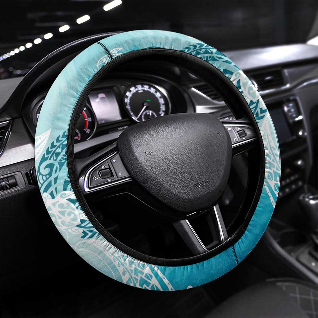 Polynesia Turtle Steering Wheel Cover Watercolor Abstract Style LT7 Universal Fit Blue - Polynesian Pride