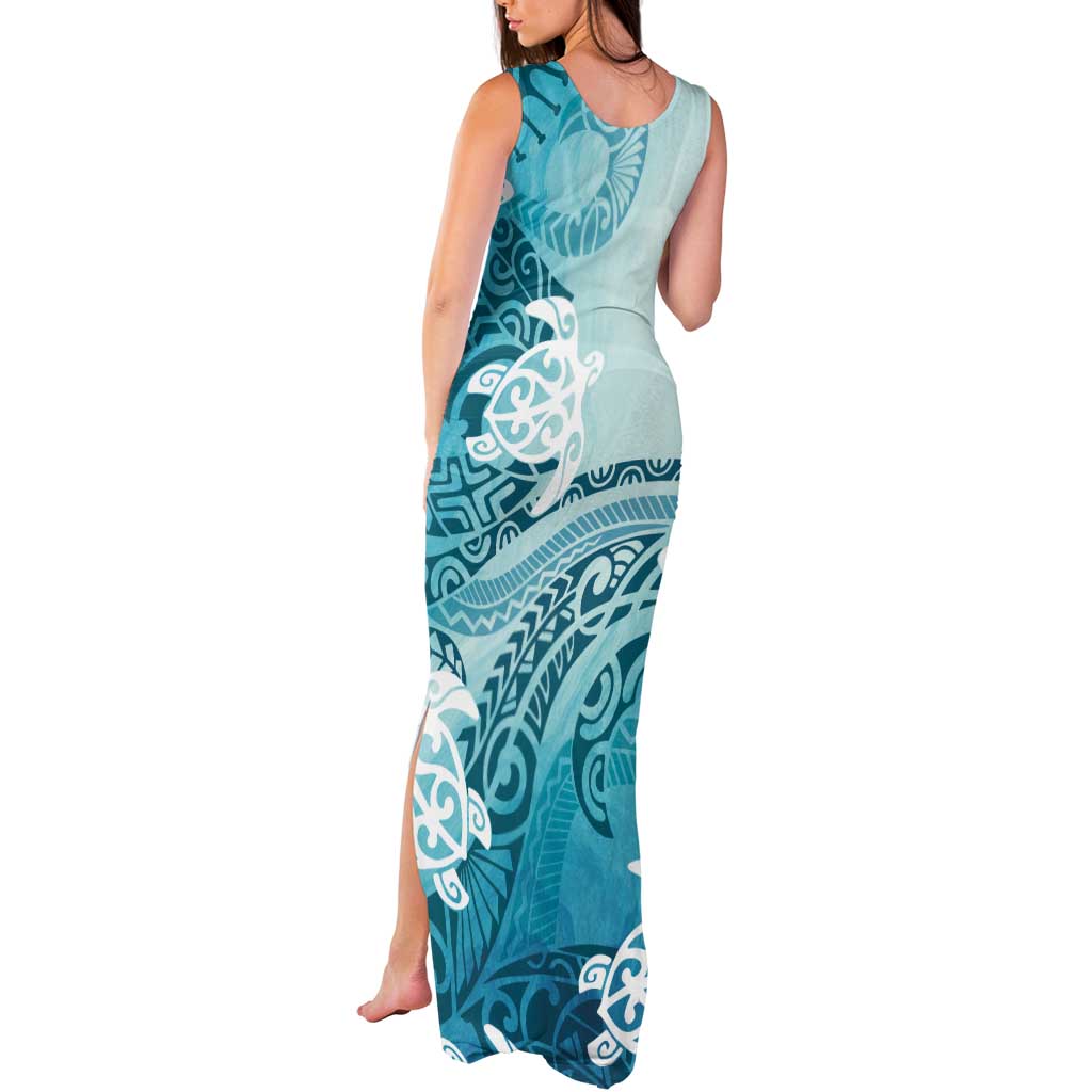 Polynesia Turtle Tank Maxi Dress Watercolor Abstract Style LT7 - Polynesian Pride