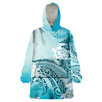 Polynesia Turtle Wearable Blanket Hoodie Watercolor Abstract Style LT7 One Size Blue - Polynesian Pride