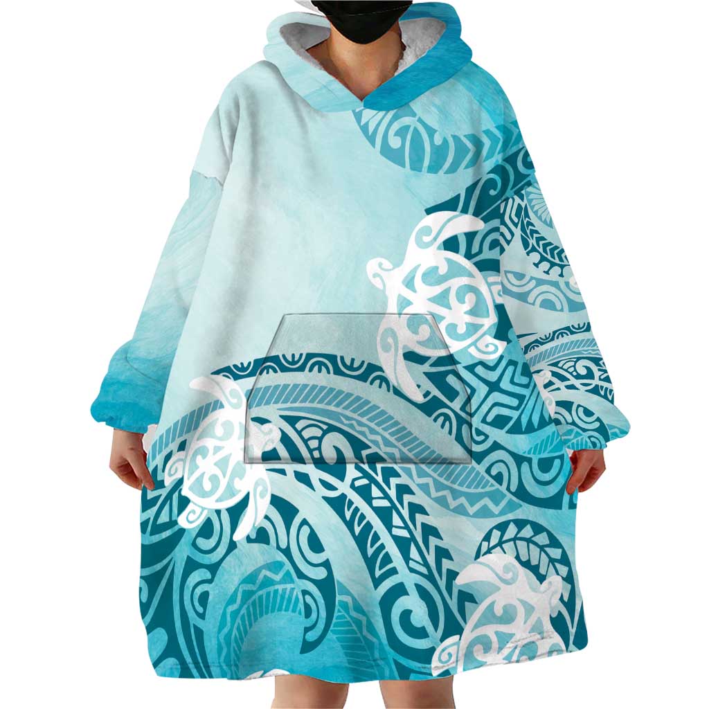 Polynesia Turtle Wearable Blanket Hoodie Watercolor Abstract Style LT7 - Polynesian Pride