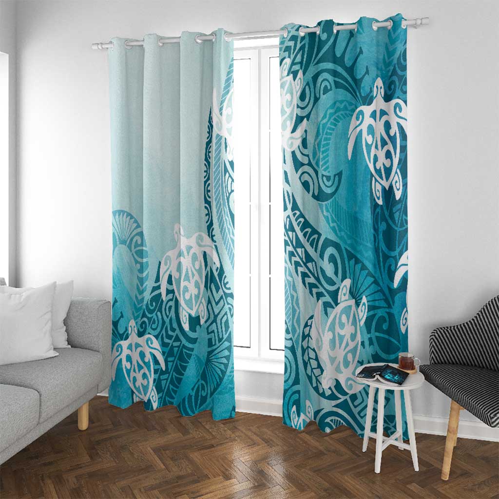 Polynesia Turtle Window Curtain Watercolor Abstract Style LT7 With Grommets Blue - Polynesian Pride