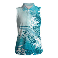 Polynesia Turtle Women Sleeveless Polo Shirt Watercolor Abstract Style