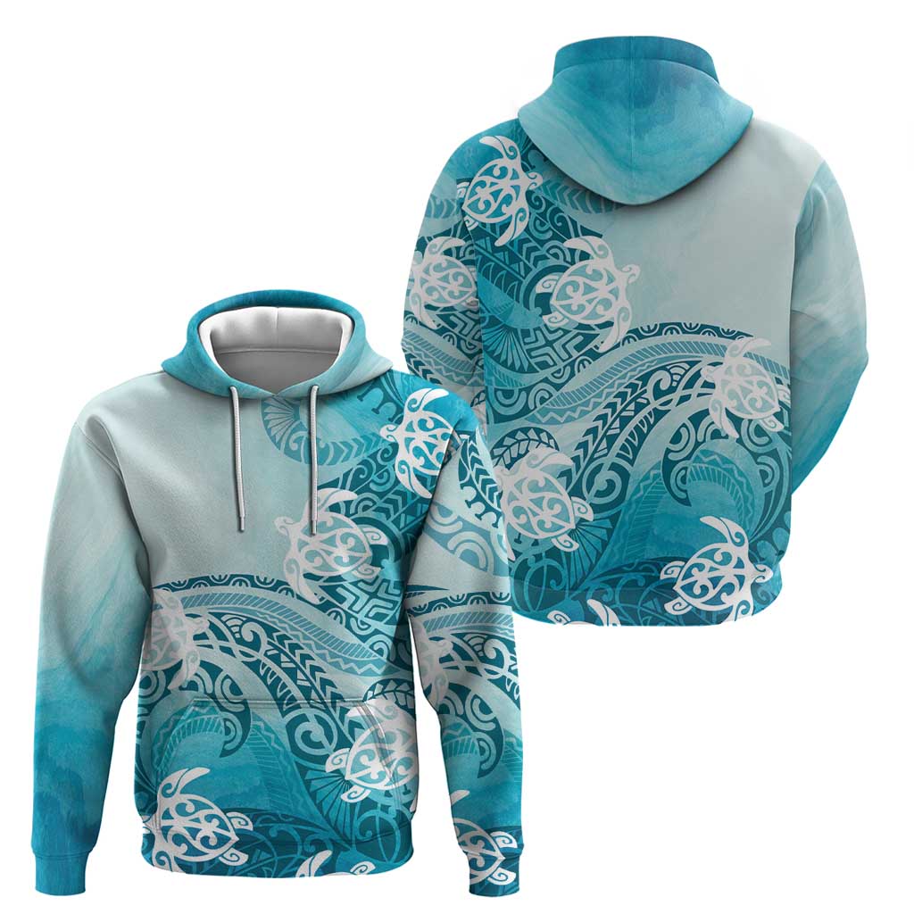 Polynesia Turtle Zip Hoodie Watercolor Abstract Style