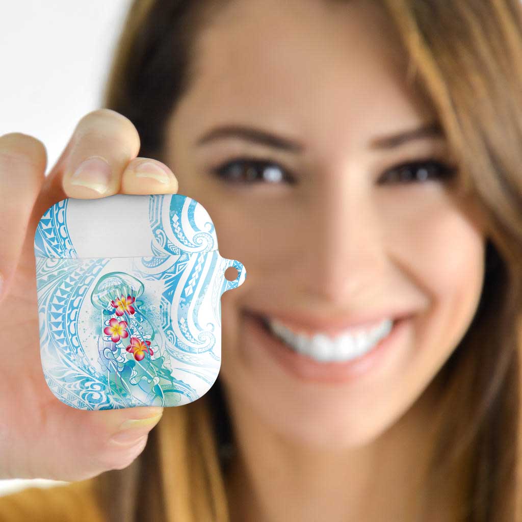 Sea Blue Polynesian Jellyfish AirPods Case Watercolor Glows LT7 Light Blue - Polynesian Pride