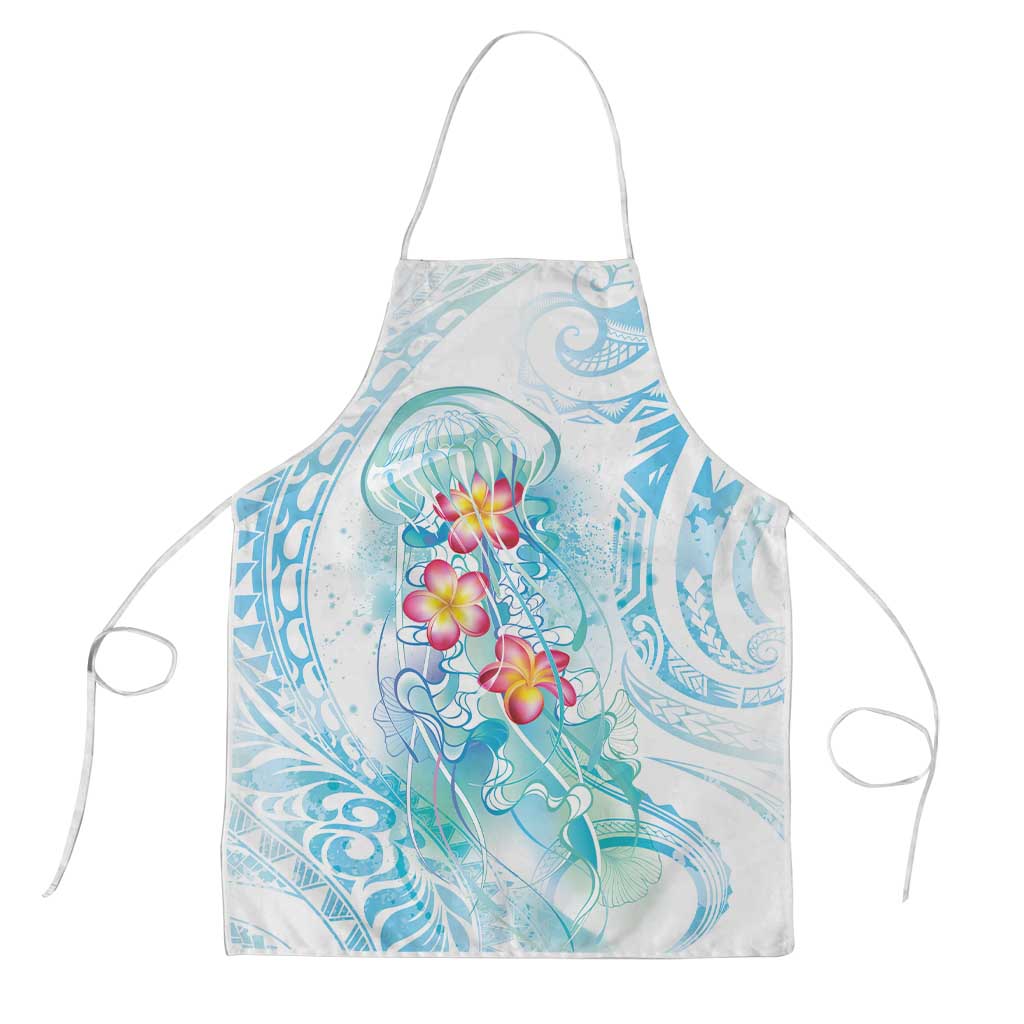 Sea Blue Polynesian Jellyfish Apron Watercolor Glows LT7 Light Blue - Polynesian Pride