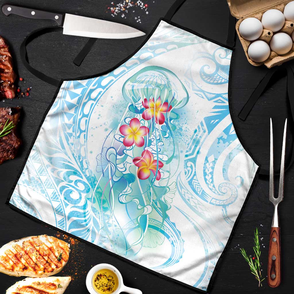 Sea Blue Polynesian Jellyfish Apron Watercolor Glows LT7 Light Blue - Polynesian Pride