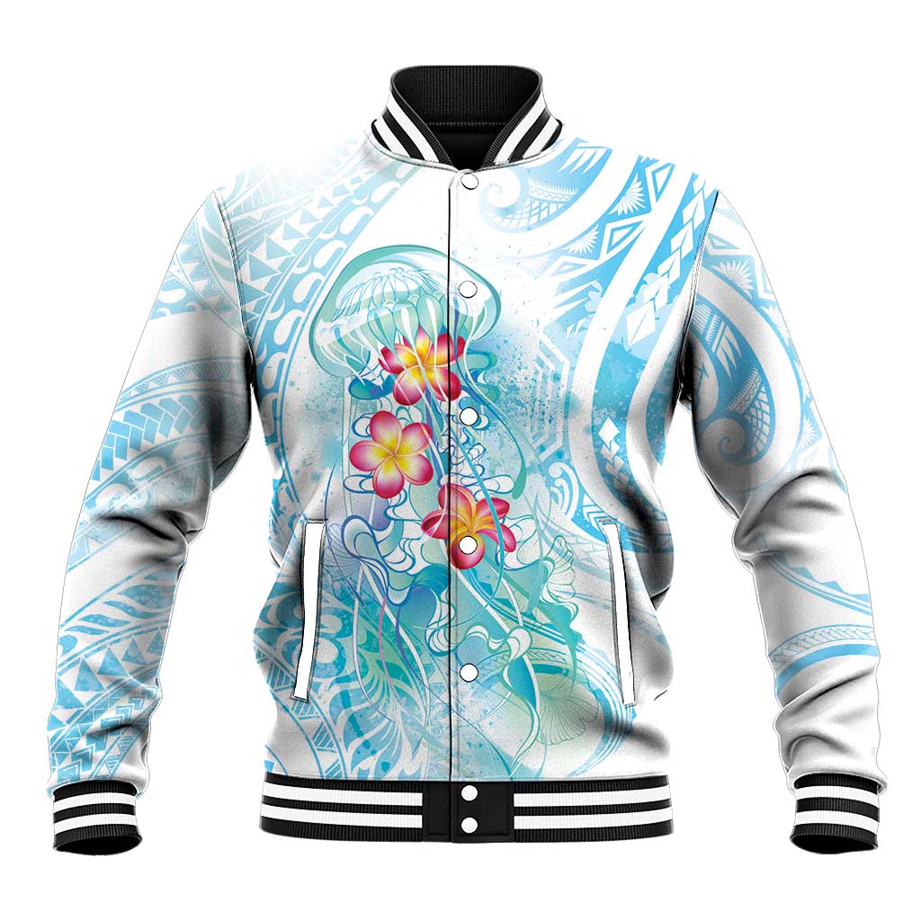 Sea Blue Polynesian Jellyfish Baseball Jacket Watercolor Glows LT7 Unisex Light Blue - Polynesian Pride