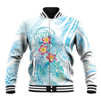 Sea Blue Polynesian Jellyfish Baseball Jacket Watercolor Glows LT7 Unisex Light Blue - Polynesian Pride