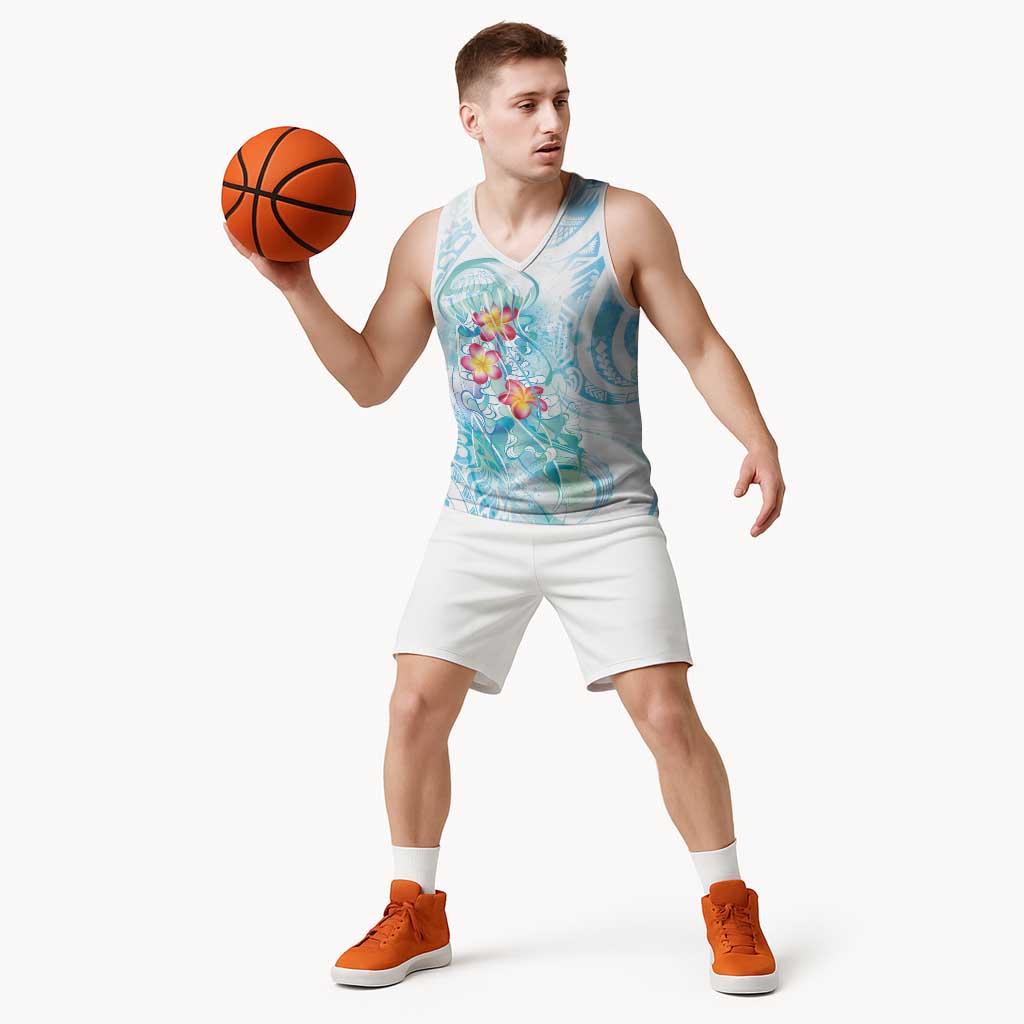 Sea Blue Polynesian Jellyfish Basketball Jersey Watercolor Glows LT7 - Polynesian Pride