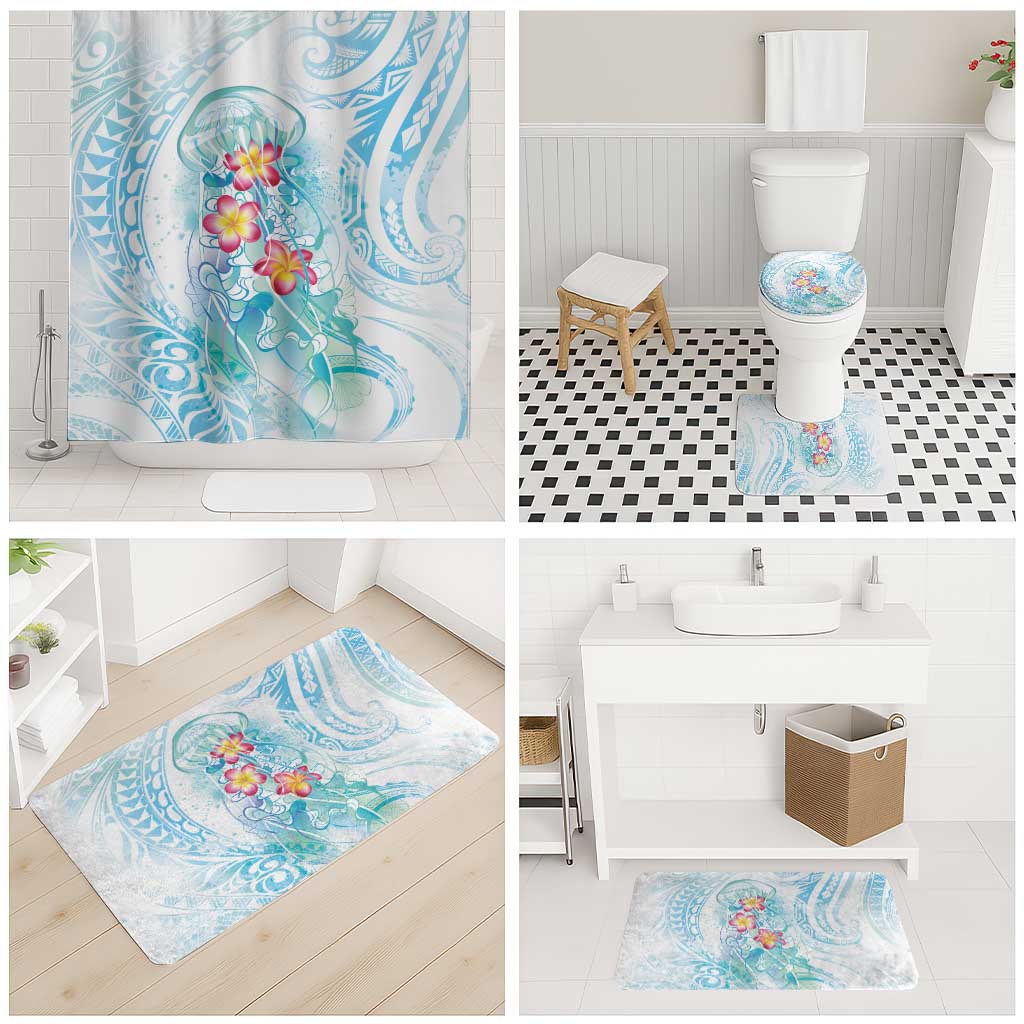 Sea Blue Polynesian Jellyfish Bathroom Set Watercolor Glows - Polynesian Pride