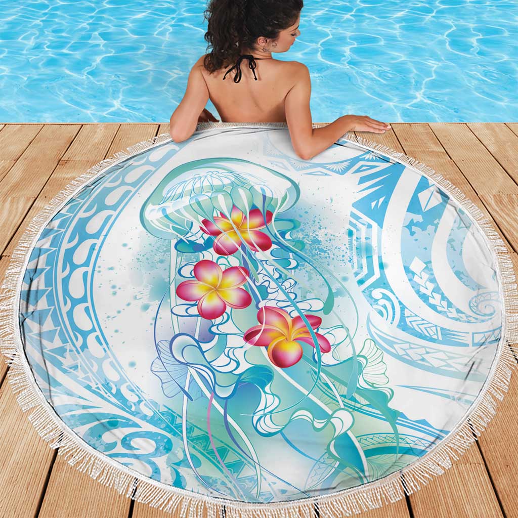 Sea Blue Polynesian Jellyfish Beach Blanket Watercolor Glows LT7 - Polynesian Pride