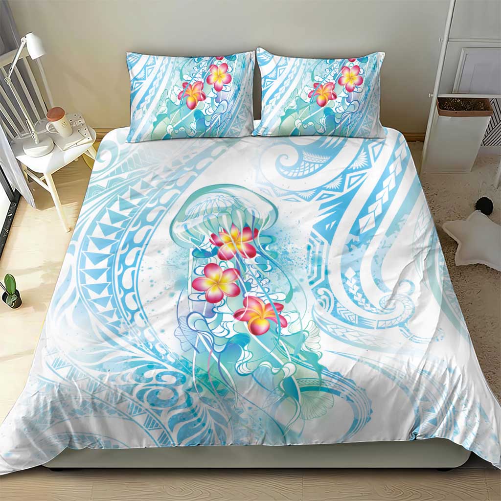 Sea Blue Polynesian Jellyfish Bedding Set Watercolor Glows - Polynesian Pride