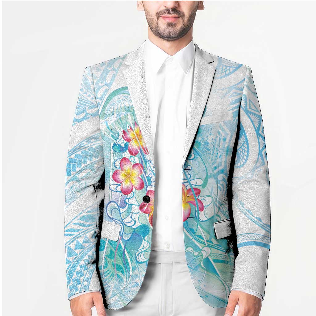 Sea Blue Polynesian Jellyfish Blazer Watercolor Glows - Polynesian Pride