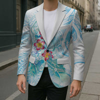 Sea Blue Polynesian Jellyfish Blazer Watercolor Glows - Polynesian Pride