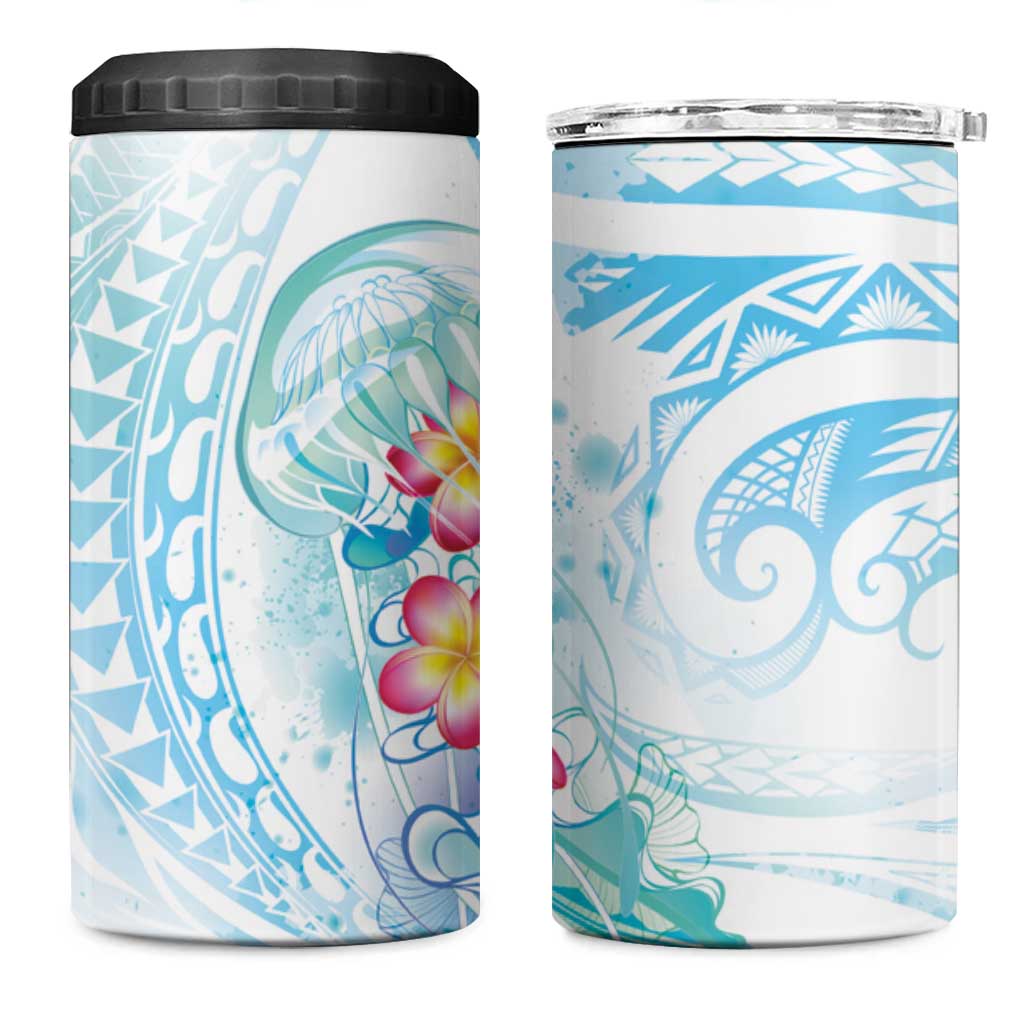 Sea Blue Polynesian Jellyfish 4 in 1 Can Cooler Tumbler Watercolor Glows LT7 One Size: 16 oz Light Blue - Polynesian Pride
