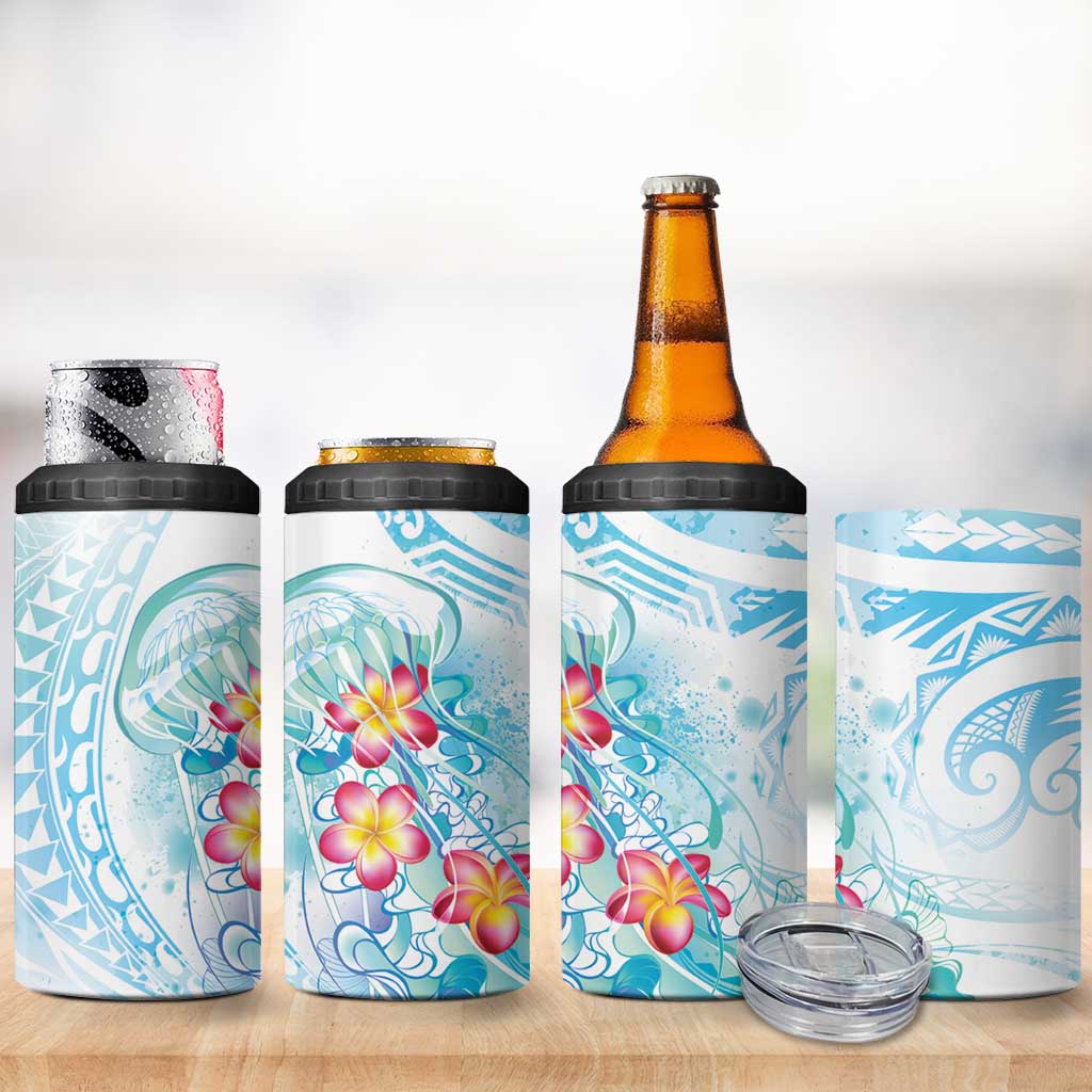 Sea Blue Polynesian Jellyfish 4 in 1 Can Cooler Tumbler Watercolor Glows LT7 - Polynesian Pride