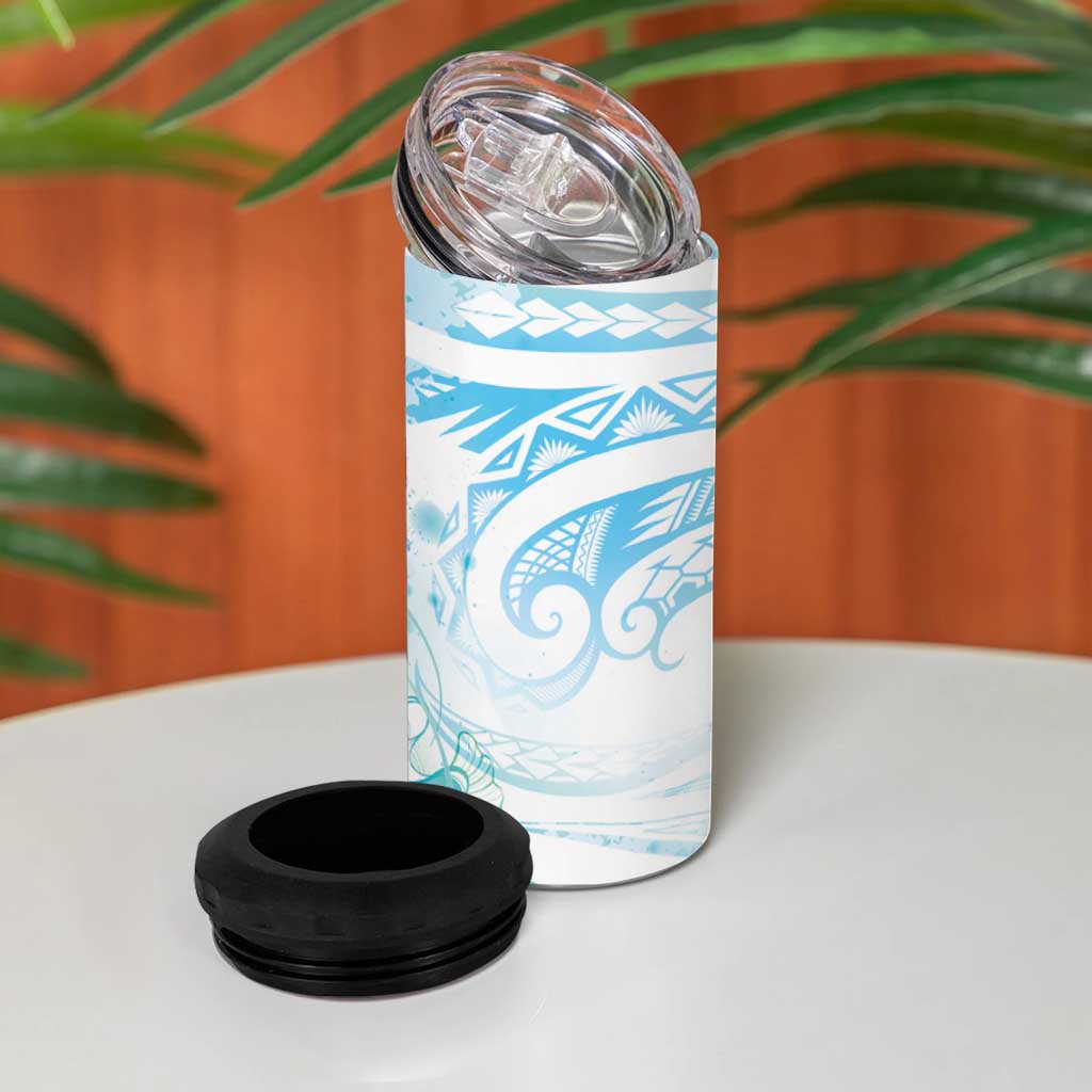 Sea Blue Polynesian Jellyfish 4 in 1 Can Cooler Tumbler Watercolor Glows LT7 - Polynesian Pride