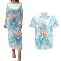 Sea Blue Polynesian Jellyfish Couples Matching Puletasi and Hawaiian Shirt Watercolor Glows LT7 Light Blue - Polynesian Pride