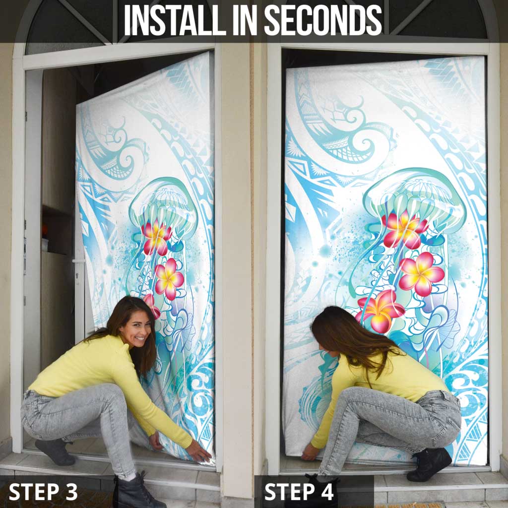 Sea Blue Polynesian Jellyfish Door Cover Watercolor Glows LT7 - Polynesian Pride