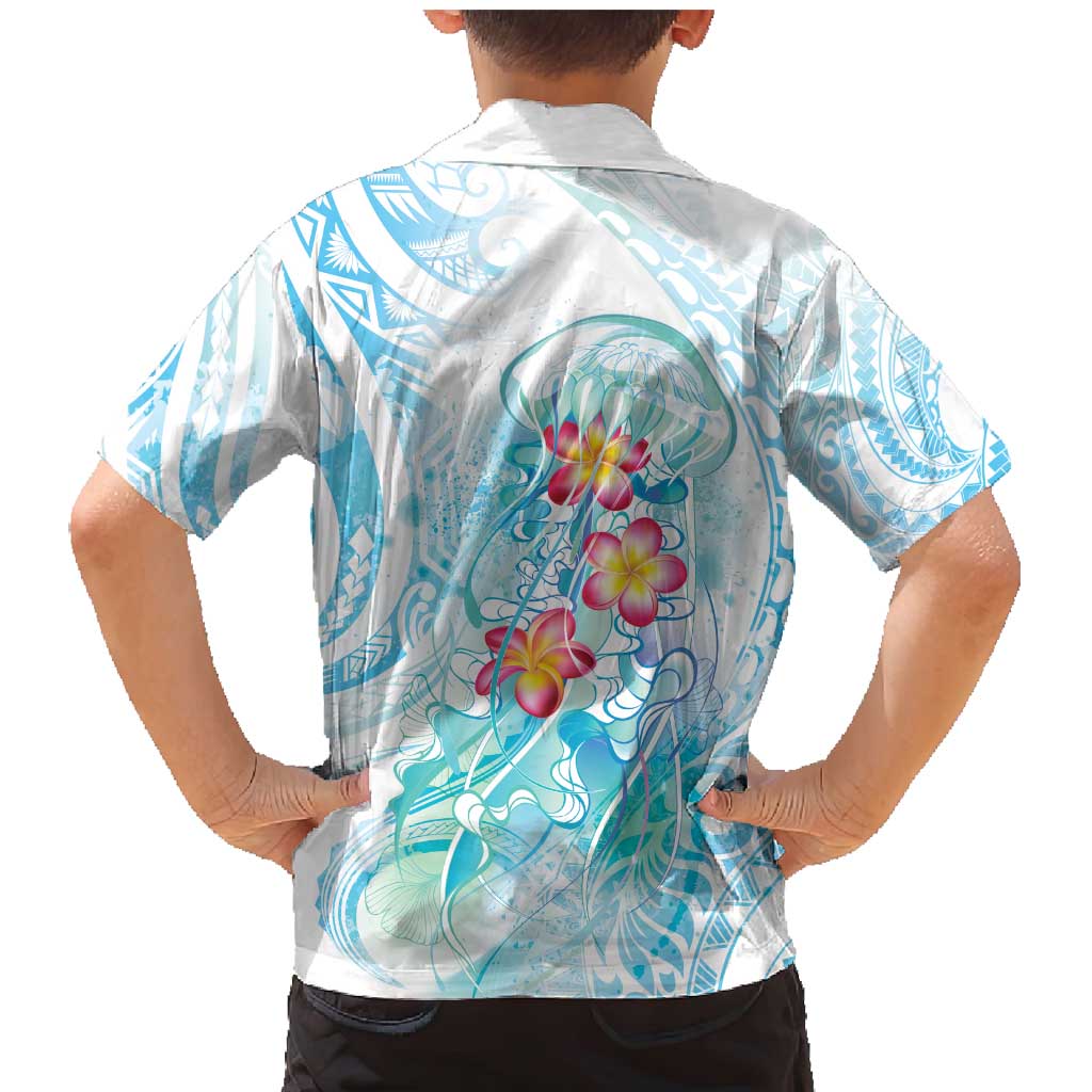 Sea Blue Polynesian Jellyfish Family Matching Mermaid Dress and Hawaiian Shirt Watercolor Glows - Polynesian Pride