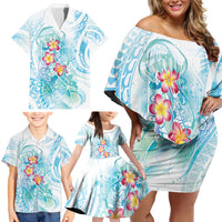 Sea Blue Polynesian Jellyfish Family Matching Off Shoulder Short Dress and Hawaiian Shirt Watercolor Glows - Polynesian Pride