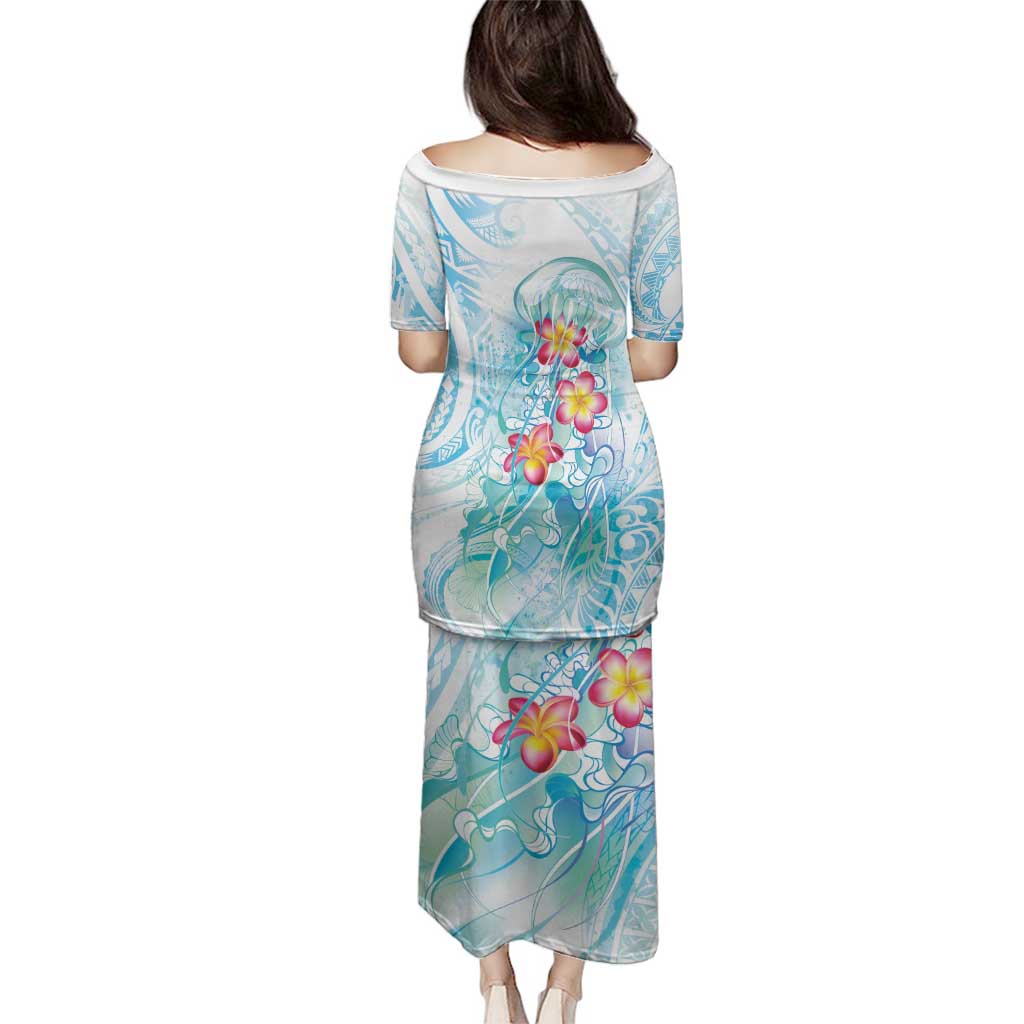 Sea Blue Polynesian Jellyfish Family Matching Puletasi and Hawaiian Shirt Watercolor Glows - Polynesian Pride