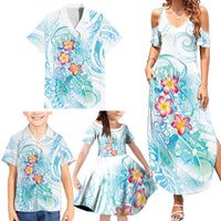 Sea Blue Polynesian Jellyfish Family Matching Summer Maxi Dress and Hawaiian Shirt Watercolor Glows - Polynesian Pride